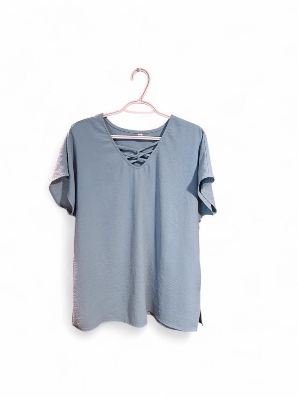 Women’s Crisscross V-Neck Short Sleeve Top - Slate Blue
